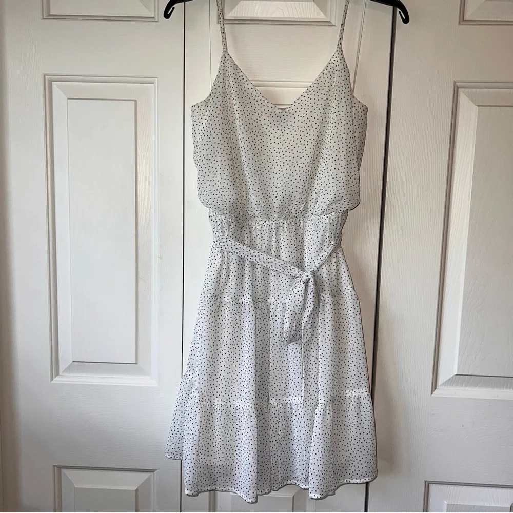 Express Little White Dress Ruffled Peasant Dress Polka Dot Mini Dress Medium